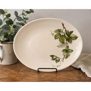Vintage Edwin Knowles Grapevine Oval Serving Platter 12.5” MCM Green Leaves USA